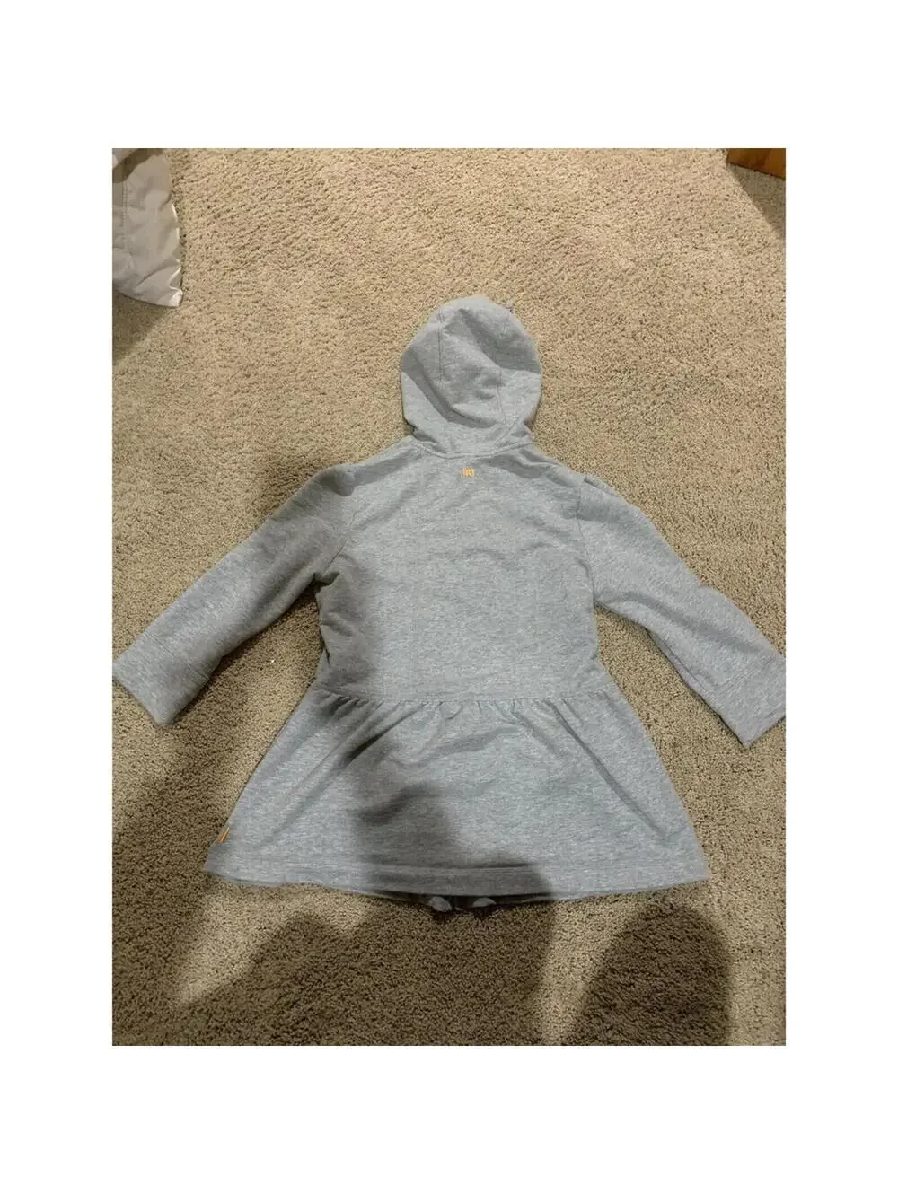 Women's LUCY full zip jacket ruffles hooded L LARGE gray cotton blend 3/4 sleves